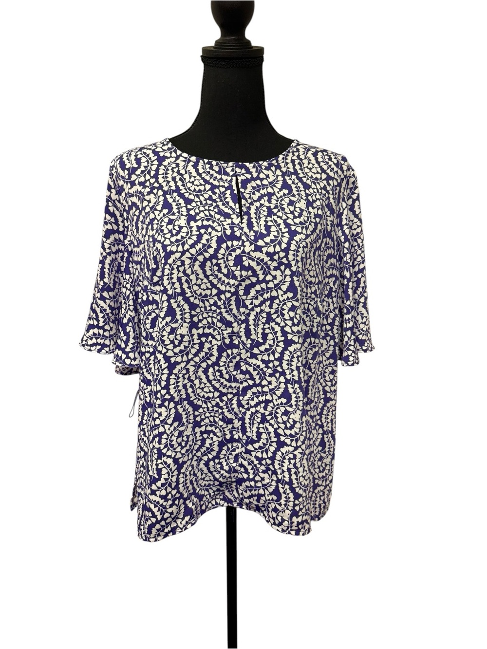 Liz Claiborne Purple White Floral Keyhole Blouse Top Large Boho Chic Tunic EUC!! - Picture 2 of 10